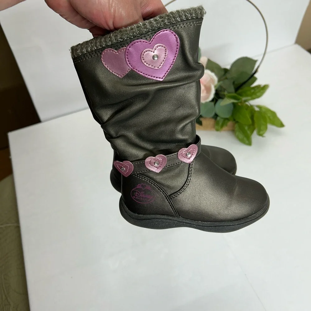 Black Kids Boots with Pink Heart Accents